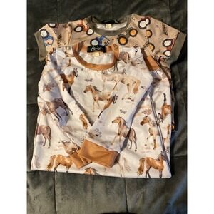 Clover Cottage Bamboo Romper Lot 6-12M Horse Tractor Print 2 Pack Sleepers
0322
